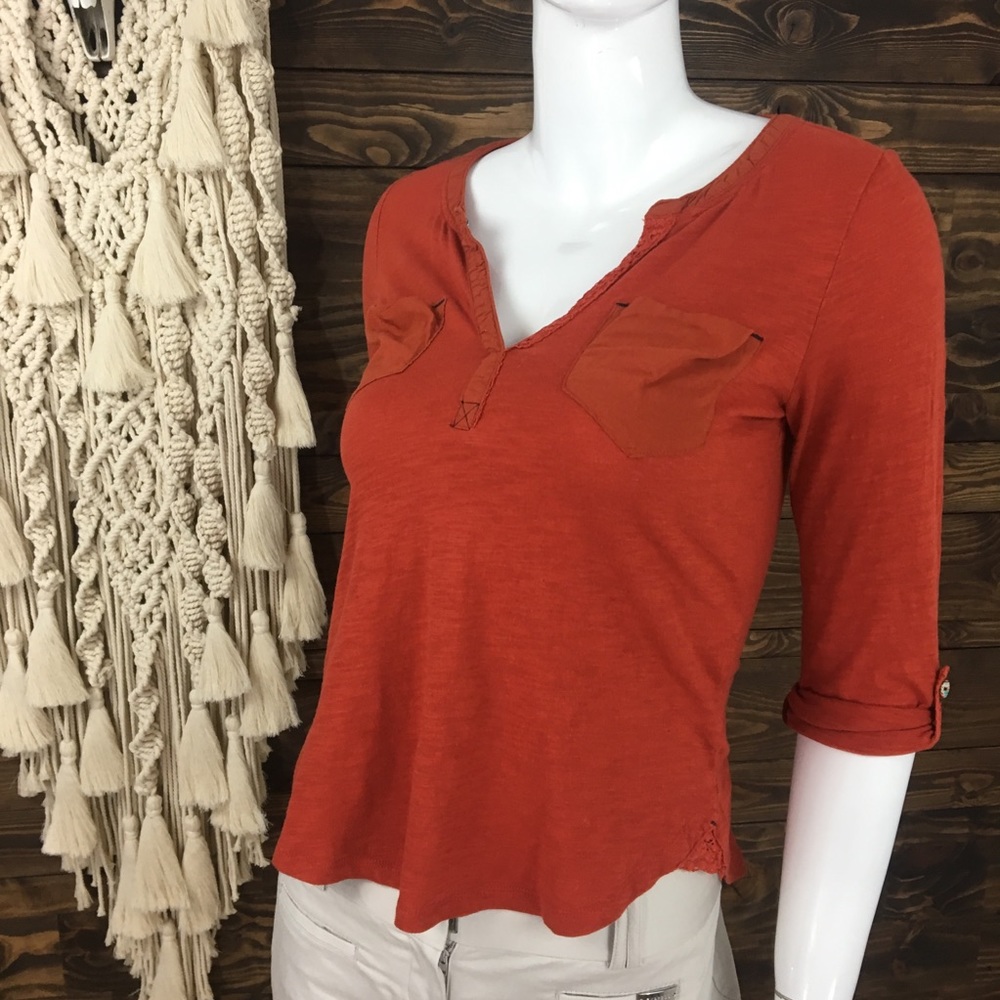 Postmark | Rust Lace Split Neck Blouse Roll Sleeve - image 3